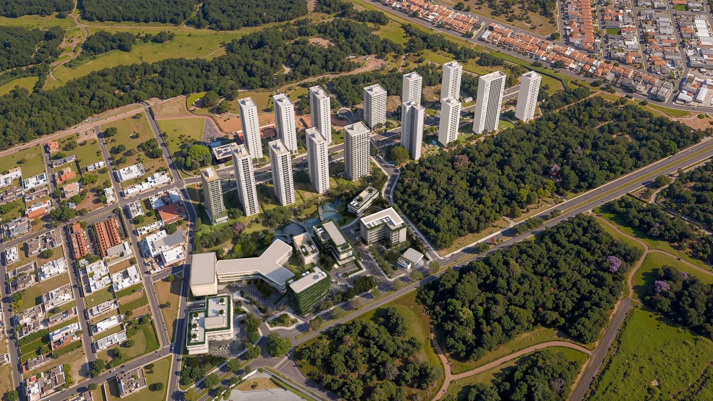 Parque Sul Karaíba — Perspectiva aérea do masterplan — imagem meramente ilustrativa